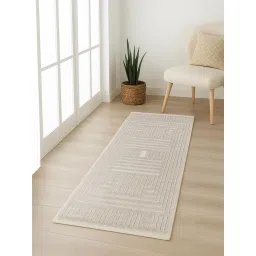 OBSESSIONS Beige Abstract Polyester Bedside Runner Ideal for Bedroom (2.5x5 Feet)-picture-12