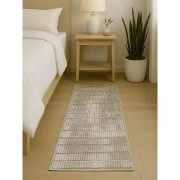 OBSESSIONS Beige Abstract Polyester Bedside Runner Ideal for Bedroom (2x5 Feet)-picture-25