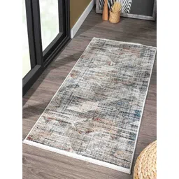 OBSESSIONS Blue & Cream-Colored Abstract Printed Anti-Static Bedside Runner-picture-23