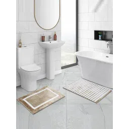 OBSESSIONS Camel Polyester Stripes Anti Skid Stripes Bath Mat - Set of 2-picture-11