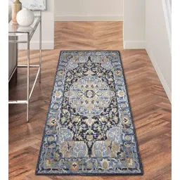 obsessions Dark Blue Abstract Polyester 59x32 Inches Machine Made Floor Runner-picture-30