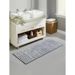 OBSESSIONS Dust Grey Polyester Stripes Anti Skid Stripes Bath Mat (Large)-picture-26