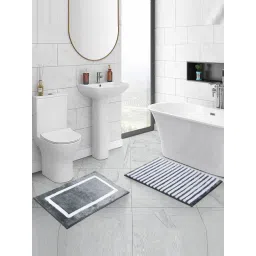 OBSESSIONS Dust Grey Polyester Stripes Anti Skid Stripes Bath Mat - Set of 2-picture-35