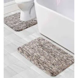 obsessions Grey Solid Polyester 28x20 Inches AntiSkid 1 Bathmat & 1 Contour Mat-picture-17