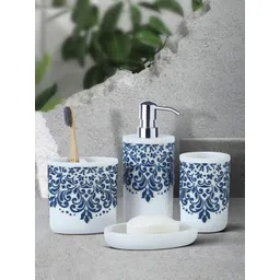 OBSESSIONS Set Of 4 White & Blue Bathroom Accessories-picture-13