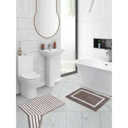 OBSESSIONS Taupe Polyester Stripes Anti Skid Stripes Bath Mat - Set of 2-picture-28