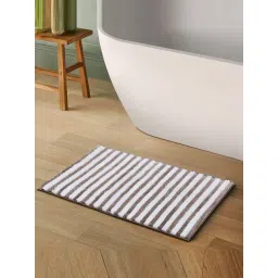 OBSESSIONS Taupe Polyester Stripes Anti Skid Stripes Bath Mat (Small)-picture-20