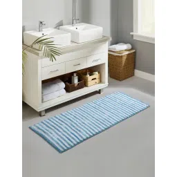 OBSESSIONS Teal Blue Polyester Stripes Anti Skid Stripes Bath Mat (Large)-picture-31
