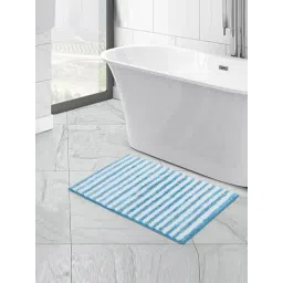 OBSESSIONS Teal Blue Polyester Stripes Anti Skid Stripes Bath Mat (Small) image 1