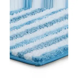 OBSESSIONS Teal Blue Polyester Stripes Anti Skid Stripes Bath Mat (Small) image 4