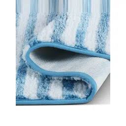 OBSESSIONS Teal Blue Polyester Stripes Anti Skid Stripes Bath Mat (Small) image 3