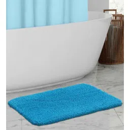 obsessions Teal Blue Solid 100% Polyester AntiSkid Bathmat-picture-19
