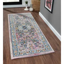 Pink Abstract Polypropylene 59x32 Inches Machine Made Floor Runner By Obsessions-picture-24