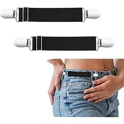 Obtheleg 2pcs Pant Waist Tightener, Adjustable Hip Elastic Belt Band Cinch Clip, No Sew Removable Belt Loops For Men Women Kids For Jeans Pants Shirt Dress Boot - 2.5 * 20cm (Black)-image-35