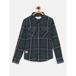 Octave Boys Olive Green Tartan Checked Casual Shirt-picture-22