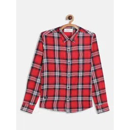 Octave Boys Red & White Tartan Checks Checked Cotton Casual Shirt-picture-24