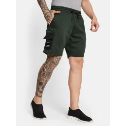 Octave Dark Olive Cotton Regular Fit Cargo Shorts image 4