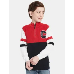 Octave Kids Brick Red & Navy Cotton Color Block Full Sleeves Sweater-picture-34