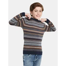 Octave Kids Navy & Brown Striped Full Sleeves Sweater-picture-35