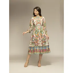 OCTICS Floral Printed Tie-Up Neck Fit & Flare Maxi Dress-picture-13