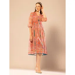 OCTICS Women Ethnic Motifs Printed Georgette Empire Knee Length Dress-picture-10