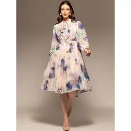 OCTICS Women Printed Tie-Up NeckFit & Flare Dress-picture-38