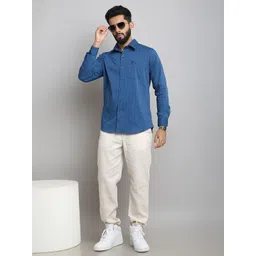 ODCC Men Comfort Fit Textured Spread Collar Cotton Casual Shirt-picture-23