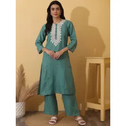 Odd By Poshaak Women Ethnic Motifs Embroidered Thread Work Kurti with Palazzos-picture-23