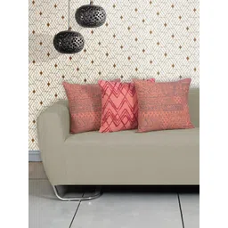 Ode & Cleo 3 Pcs Peach Abstract Square Cushion Covers-picture-35