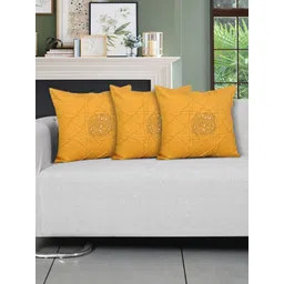 Ode & Cleo Mustard-Yellow Embellished Square Cushion Cover-picture-24