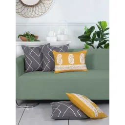 Ode & Cleo Off White & Mustard 5-Pieces Ethnic Motifs Cotton Square Cushion Covers-picture-21
