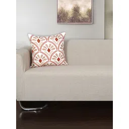 Ode & Cleo Off White & Rust Embroidered Pure Cotton Square Cushion Cover-picture-23