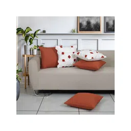 Ode & Cleo Orange & White 5 Pieces Geometric Embroidered Square Cotton Cushion Covers-picture-28