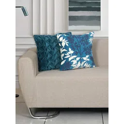 Ode & Cleo Teal Blue Smocked Pattern Pure Cotton Square Cushion Cover-picture-40