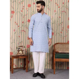 Ode by House of Pataudi Floral Printed Mandarin Collar Long Sleeves Cotton Kurta-picture-16