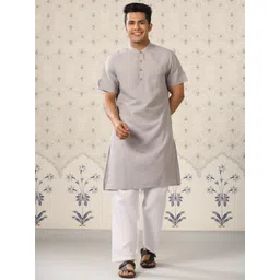 Ode by House of Pataudi Men Mandarin Collar Kurta With Pyjamas-picture-27