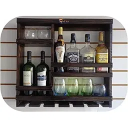 ODEJIA Jorden Wooden Wall Hanging Design Bar | Bar Cabinets for Home | Mini Bar for Home | Solid Sheesham Wood Make Wine Storage Cabinet with Glass Hanging Space-Walnut Brown Finish-picture-25