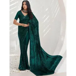 Odette Black Net Embellished Saree with Unstitched Blouse For Women-image-6