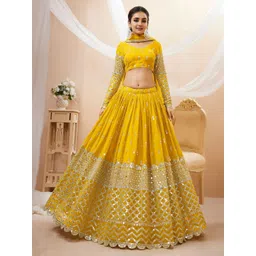 ODETTE Embellished Mirror Work Semi-Stitched Lehenga & Unstitched Blouse With Dupatta-picture-28
