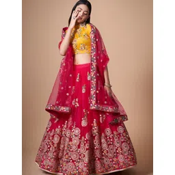 ODETTE Embroidered Beads and Stones Semi-Stitched Lehenga & Unstitched Blouse With Dupatta-picture-22