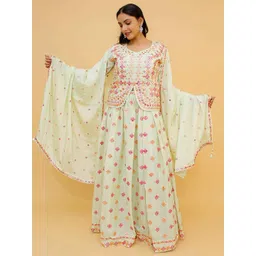 ODETTE Embroidered Mirror Work Ready to Wear Lehenga & Blouse With Dupatta-picture-21