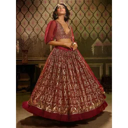 ODETTE Embroidered Sequinned Net Semi-Stitched Lehenga & Blouse With Dupatta-picture-18