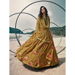 ODETTE Embroidered Sequinned Organza Semi-Stitched Lehenga & Blouse With Dupatta-picture-11