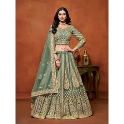 ODETTE Embroidered Thread Work Net Semi-Stitched Lehenga & Unstitched Blouse With Dupatta-picture-23
