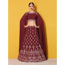 ODETTE Embroidered Thread Work Semi-Stitched Lehenga & Unstitched Blouse With Dupatta-picture-27