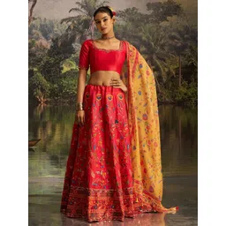 ODETTE Embroidered Thread Work Semi-Stitched Lehenga & Unstitched Blouse With Dupatta-picture-19
