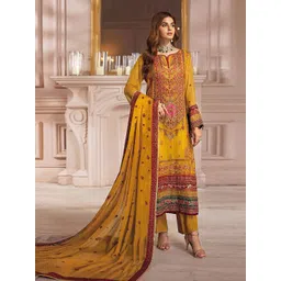 ODETTE Ethnic Motifs Embroidered Georgette Semi-Stitched Dress Material-picture-34
