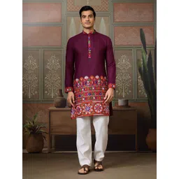 ODETTE Ethnic Motifs Embroidered Mirror Work Straight Kurta-picture-21