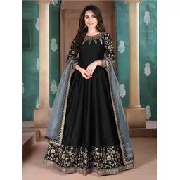 ODETTE Ethnic Motifs Embroidered Silk Semi-Stitched Dress Material-picture-45