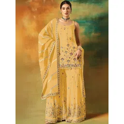 ODETTE Floral Embroidered Beads and Stones Georgette Semi-Stitched Dress Material-picture-31